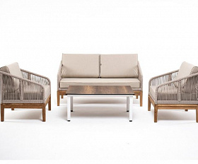 Лаунж-зона 4-местная Канны 4SIS из роупа (веревки), основание дуб, цвет бежевый