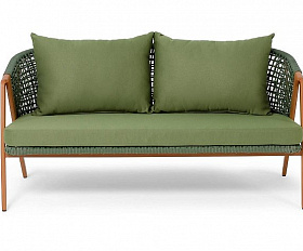 Диван Амстердам 4SIS 2-местный плетеный из роупа, каркас алюминий, роуп зеленый круглый, ткань зеленая