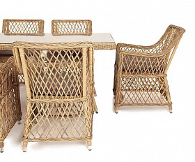 Плетеная обеденная группа Латте-160 L 4SIS из искусственного ротанга, цвет соломенный