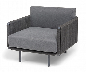 Джелло кресло плетеное из роупа, каркас алюминий темно-серый (RAL7024) муар, роуп темно-серый круглый, ткань темно-серая 027