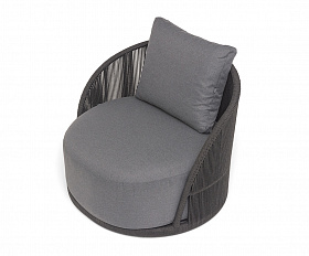 Монтелла кресло плетеное из роупа, каркас алюминий темно-серый (RAL7024) муар, роуп темно-серый круглый, ткань темно-серая 027