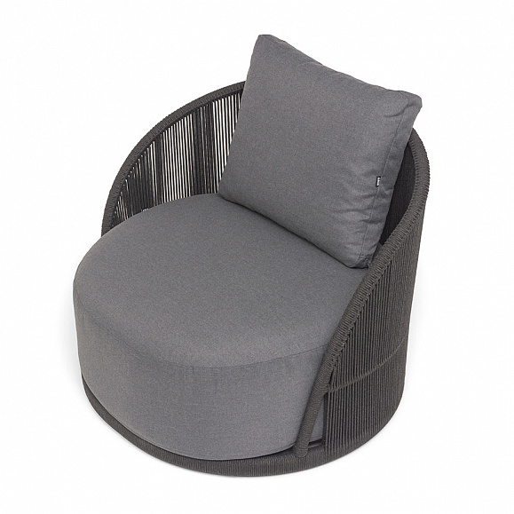 Монтелла кресло плетеное из роупа, каркас алюминий темно-серый (RAL7024) муар, роуп темно-серый круглый, ткань темно-серая 027 фото 4