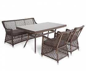 Плетеная обеденная группа Катания 4SIS из искусственного ротанга, цвет коричневый