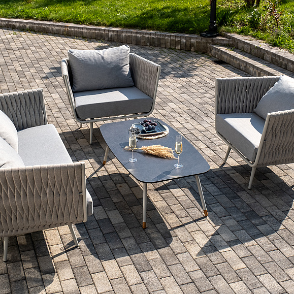 Монако лаунж-зона 4-местная из роупа со столом Верона (серый гранит), каркас светло-серый, роуп светло-серый фото 4