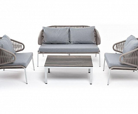 Лаунж-зона Милан 4SIS 4-местная плетеная из роупа (веревки), каркас алюминиевый светло-серый, роуп серый меланж