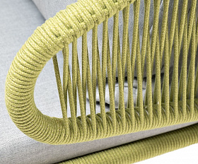 Кресло плетеное Милан 4SIS из роупа, каркас алюминий светло-серый (RAL7035) шагрень, роуп салатовый меланж круглый, ткань светло-серая