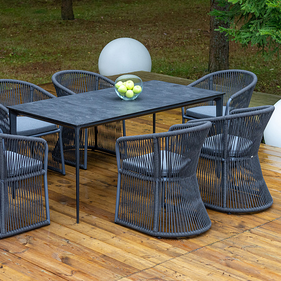 Романо обеденная группа на 6 персон, каркас темно-серый, роуп темно-серый фото 4