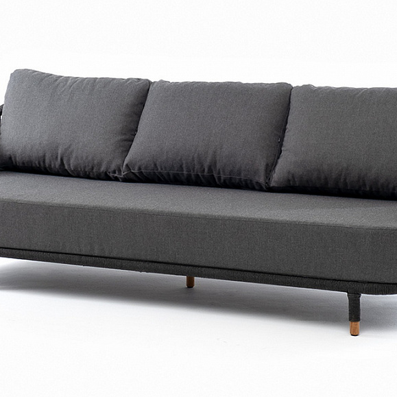 Верона диван 3-местный плетеный из роупа, каркас алюминий темно-серый (RAL7024) муар, роуп темно-серый круглый, ткань темно-серая 027 фото 1