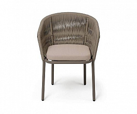 Стул Бордо 4SIS плетеный из роупа (колос), каркас алюминий бежево-серый (RAL7006) муар, роуп серо-коричневый 23мм, ткань Mossle бежевая