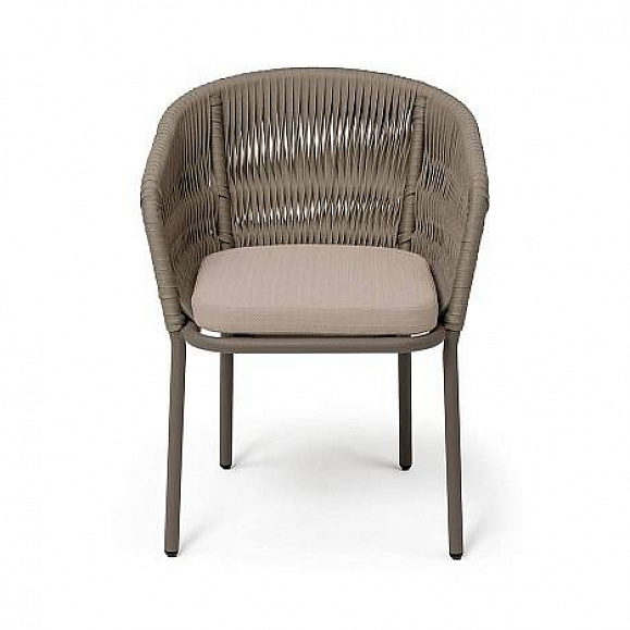 Стул Бордо 4SIS плетеный из роупа (колос), каркас алюминий бежево-серый (RAL7006) муар, роуп серо-коричневый 23мм, ткань Mossle бежевая фото 2