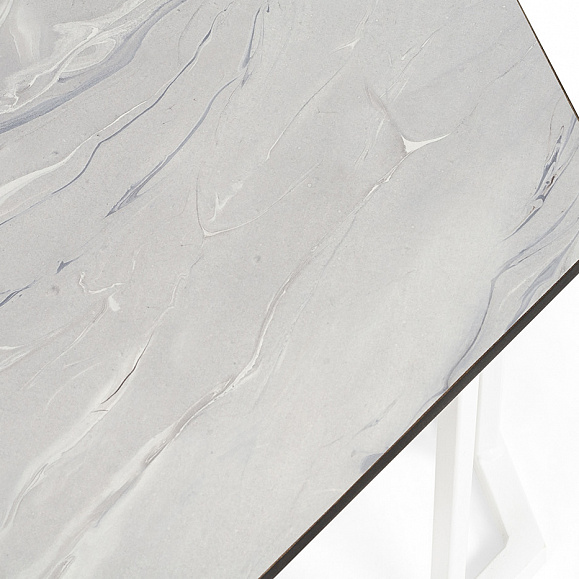 Женева интерьерный стол из HPL шестиугольный, D50, H35, цвет мрамор пепел, каркас из стали белый муар фото 4