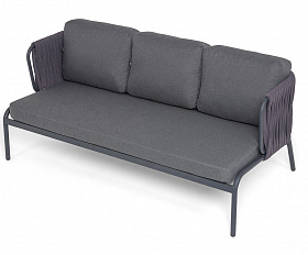 Ронда диван 3-местный плетеный из роупа, каркас алюминий темно-серый (RAL7024) муар, роуп серый 40 мм tex, ткань темно-серая 027