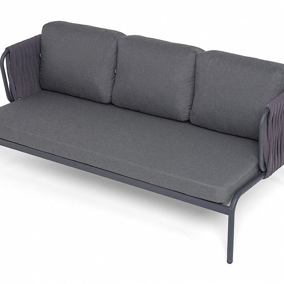 Ронда диван 3-местный плетеный из роупа, каркас алюминий темно-серый (RAL7024) муар, роуп серый 40 мм tex, ткань темно-серая 027 фото 4