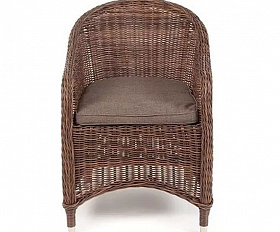 Плетеное кресло Равенна 4SIS из искусственного ротанга, цвет коричневый с серой подушкой