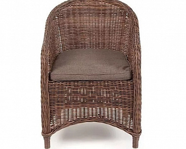 Плетеное кресло Равенна 4SIS из искусственного ротанга, цвет коричневый с серой подушкой