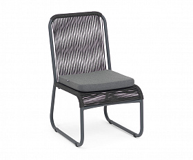 Ането стул плетеный из роупа, каркас алюминий темно-серый (RAL7024) муар, роуп темно-серый круглый, ткань темно-серая 027