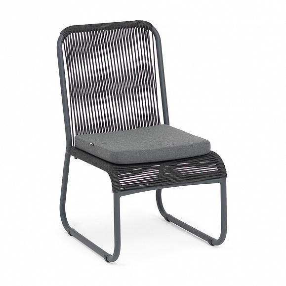 Ането стул плетеный из роупа, каркас алюминий темно-серый (RAL7024) муар, роуп темно-серый круглый, ткань темно-серая 027 фото 3