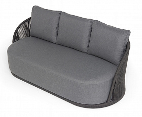 Монтелла диван 3-местный плетеный из роупа, каркас алюминий темно-серый (RAL7024) муар, роуп темно-серый круглый, ткань темно-серая 027