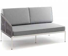 Канны правый модуль плетеный из роупа, каркас алюминий белый муар, роуп светло-серый круглый, ткань светло-серая