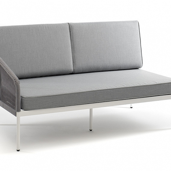 Канны правый модуль плетеный из роупа, каркас алюминий белый муар, роуп светло-серый круглый, ткань светло-серая фото 3