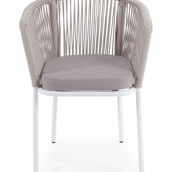 Марсель стул плетеный из роупа, каркас алюминий белый муар, роуп бежевый круглый, ткань бежевая 15052 фото 2