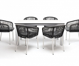 Обеденная группа Венето 4SIS на 6 персон со стульями "Марсель", каркас белый, роуп серый