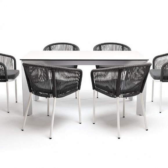 Обеденная группа Венето 4SIS на 6 персон со стульями "Марсель", каркас белый, роуп серый фото 4