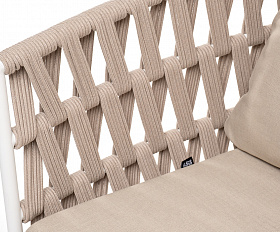 Диего диван 2-местный плетеный из роупа, основание дуб, каркас алюминий светло-серый (RAL7035) шагрень, роуп бежевый круглый, ткань бежевая 15052