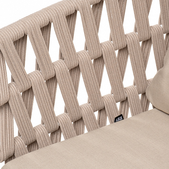 Диего диван 2-местный плетеный из роупа, основание дуб, каркас алюминий светло-серый (RAL7035) шагрень, роуп бежевый круглый, ткань бежевая 15052 фото 5