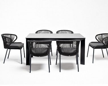Обеденная группа Венето 4SIS на 6 персон со стульями "Милан", каркас темно-серый, роуп темно-серый