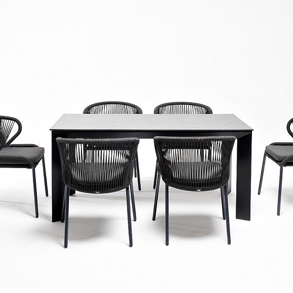 Обеденная группа Венето 4SIS на 6 персон со стульями "Милан", каркас темно-серый, роуп темно-серый фото 5