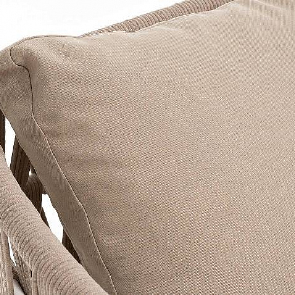 Диван Диего 4SIS 2-местный плетеный из роупа, каркас алюминий белый муар, роуп бежевый круглый, ткань бежевая 35 фото 2