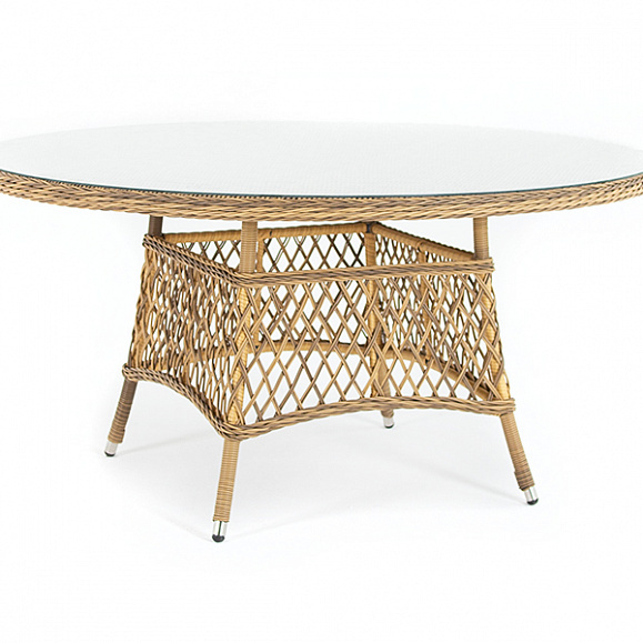 Эспрессо плетеный круглый стол, диаметр 150 см, цвет соломенный фото 2