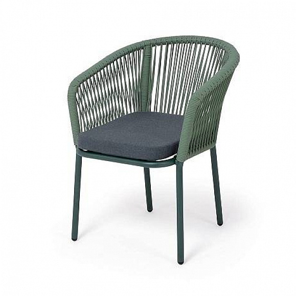 Стул Марсель 4SIS плетеный из роупа, каркас алюминий RAL6036 муар, роуп зеленый -4204 круглый tex, ткань темно-серая 27 фото 1
