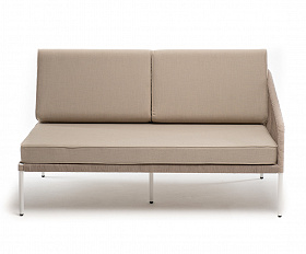 Канны левый модуль плетеный из роупа, каркас алюминий белый муар, роуп бежевый круглый, ткань бежевая 15052