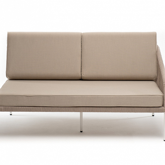 Канны левый модуль плетеный из роупа, каркас алюминий белый муар, роуп бежевый круглый, ткань бежевая 15052 фото 2