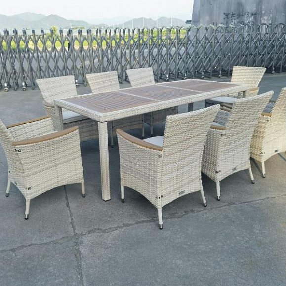 Обеденный комплект Amelia Royal Family из искусственного ротанга на 8 персон, цвет бежевый фото 1