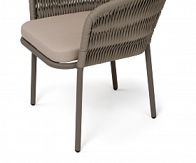 Бордо стул плетеный из роупа (колос), каркас алюминий серый (RAL7022) муар, роуп серый 15мм, ткань темно-серая 027