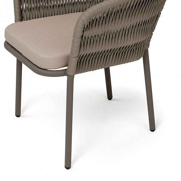 Бордо стул плетеный из роупа (колос), каркас алюминий серый (RAL7022) муар, роуп серый 15мм, ткань темно-серая 027 фото 4