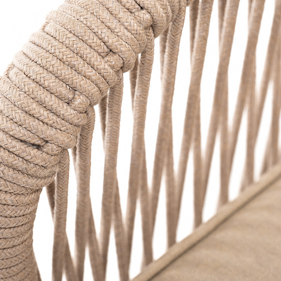 Канны кресло плетеное из роупа, основание дуб, роуп бежевый круглый, ткань бежевая 15052 фото 7