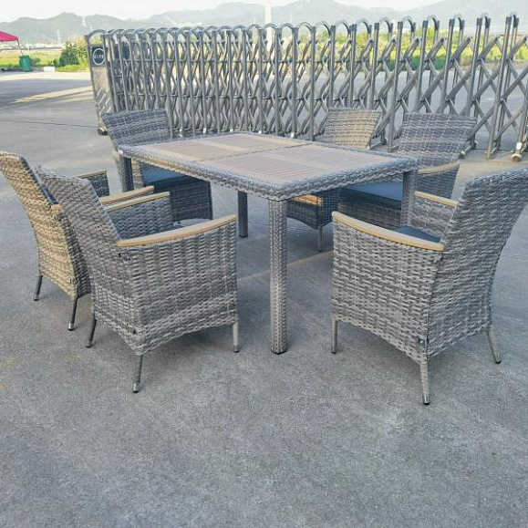 Обеденный комплект Amelia Royal Family из искусственного ротанга на 6 персон, цвет серый фото 1