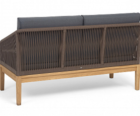 Канны диван 2-местный плетеный из роупа, основание дуб, роуп коричневый круглый, ткань темно-серая 027 NEW