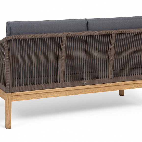 Канны диван 2-местный плетеный из роупа, основание дуб, роуп коричневый круглый, ткань темно-серая 027 NEW фото 5