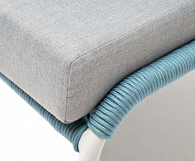 Кресло плетеное Милан 4SIS из роупа, каркас алюминий светло-серый (RAL7035) шагрень, роуп бирюзовый круглый, ткань светло-серая