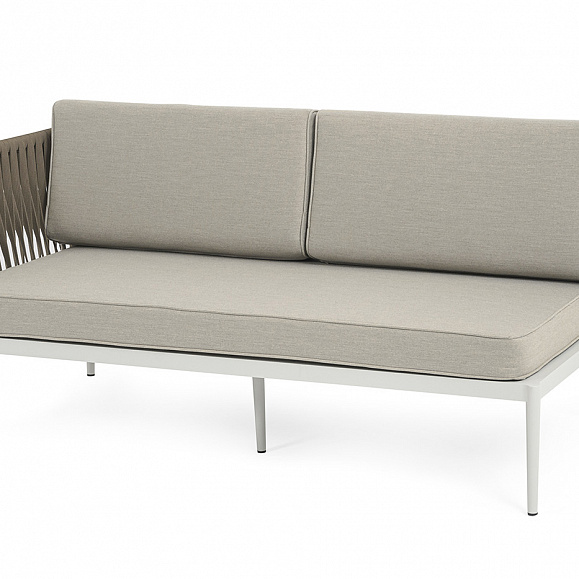 Касабланка правый модуль плетеный из роупа, каркас алюминий светло-серый (RAL7035) муар, роуп серо-коричневый 23мм, ткань бежевая 15052 фото 1