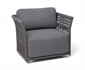 Лугано кресло плетеное из роупа, каркас алюминий темно-серый (RAL7024) муар, роуп темно-серый круглый, ткань темно-серая YB25-0027