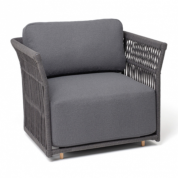 Лугано кресло плетеное из роупа, каркас алюминий темно-серый (RAL7024) муар, роуп темно-серый круглый, ткань темно-серая YB25-0027 фото 3