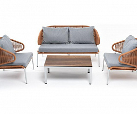 Лаунж-зона Милан 4SIS 4-местная плетеная из роупа (веревки), каркас алюминиевый светло-серый, роуп оранжевый меланж