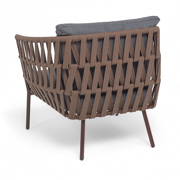 Диего кресло плетеное из роупа, каркас алюминий коричневый (RAL8016) муар, роуп коричневый круглый, ткань темно-серая 027 фото 5