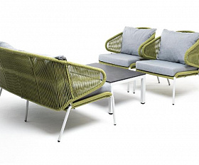 Лаунж-зона Милан 4SIS 4-местная плетеная из роупа (веревки), каркас алюминиевый светло-серый, роуп салатовый меланж